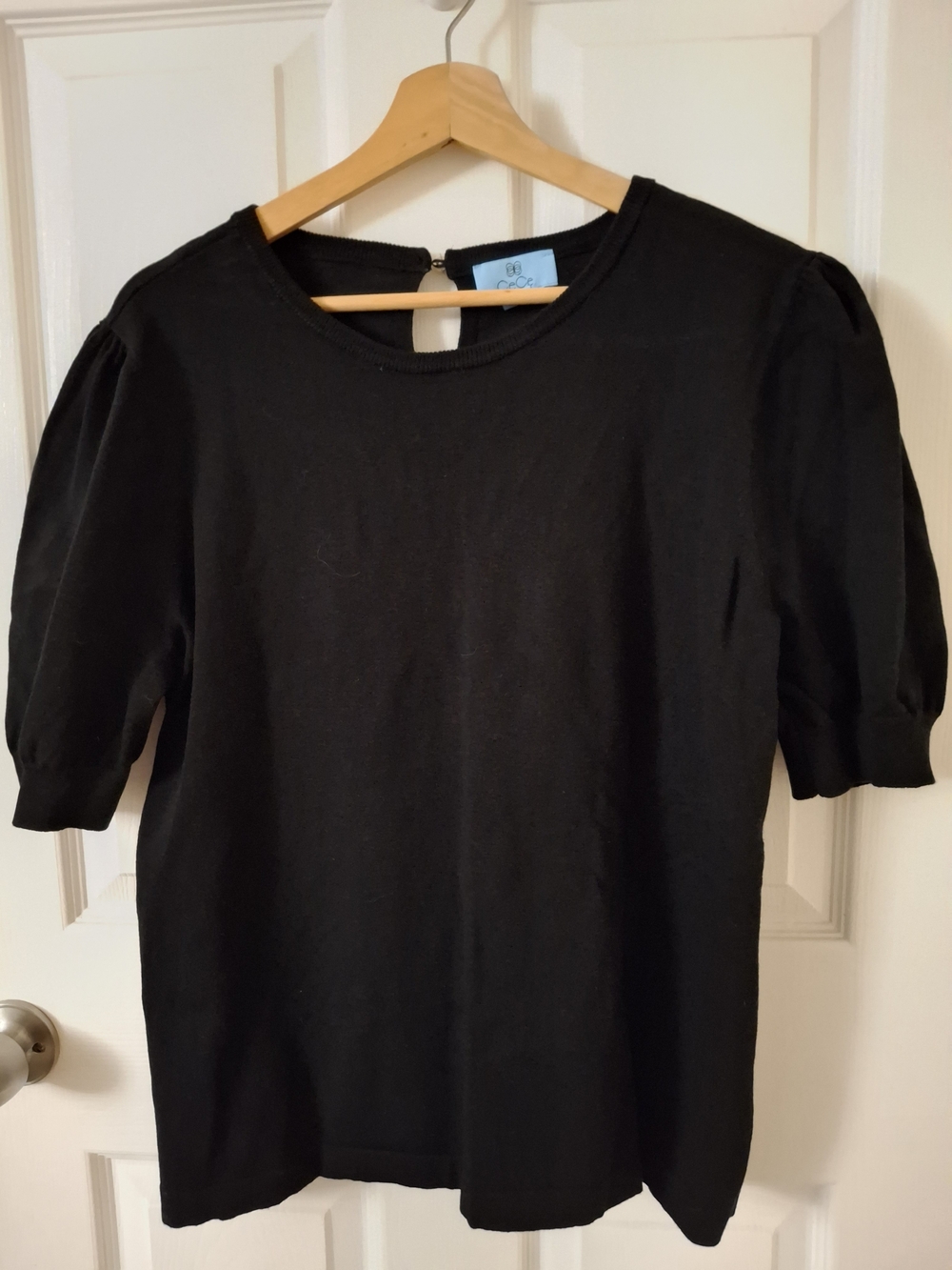 CeCe Black Scoop Neck Puff Sleeve Sweater